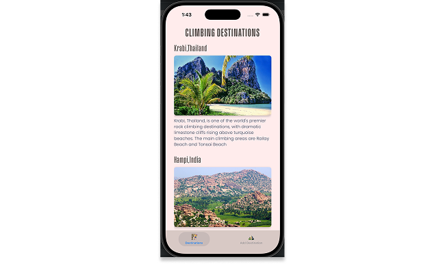 Climbing Destinations App